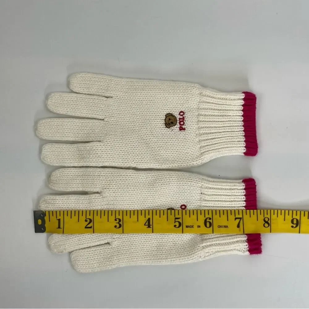 Polo Ralph Lauren OS(4-7) ivory pink polo bear girl's gloves